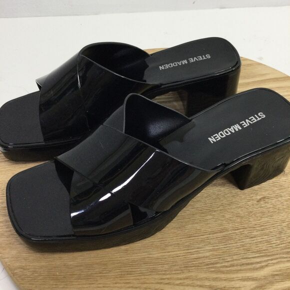 Steve Madden Womens Patent Platform Mule Sandals Block Heel Black US 7M - Picture 4 of 9